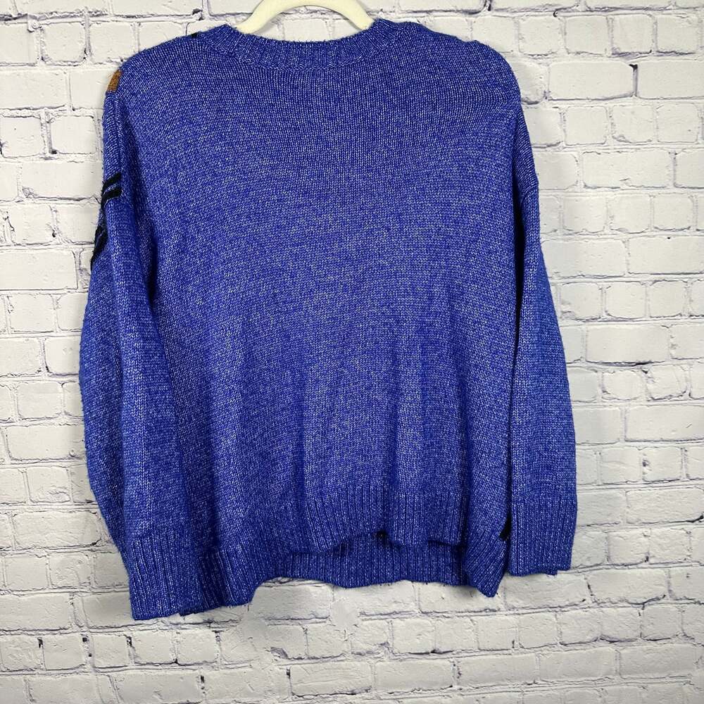 Nine West Patterned Crewneck Blue Heather Plaid Brown Sweater - Picture 2 of 5